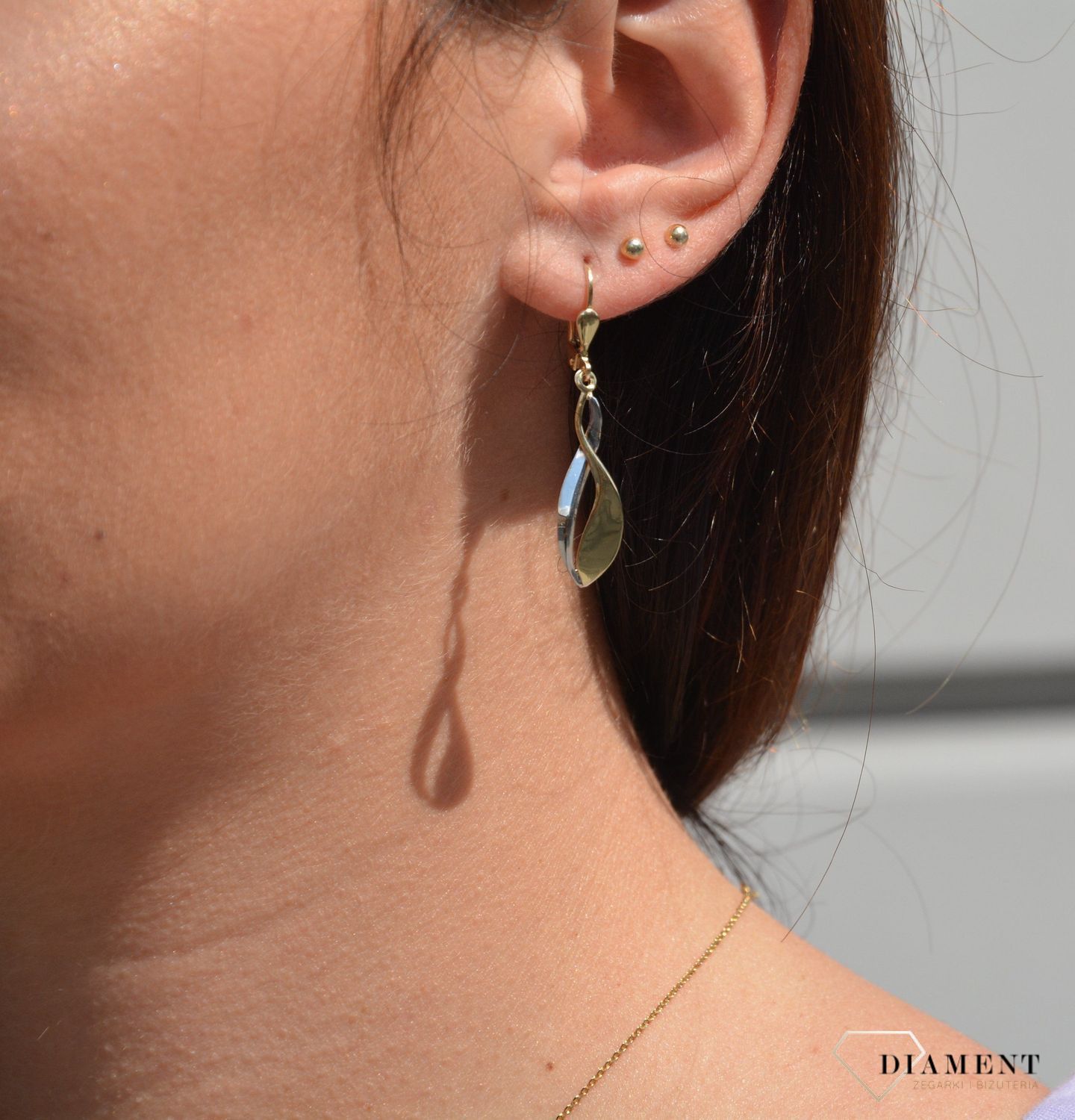 Kolczyki złote wiszące 333 'Biało złote ósemki' KL 4183.jpg